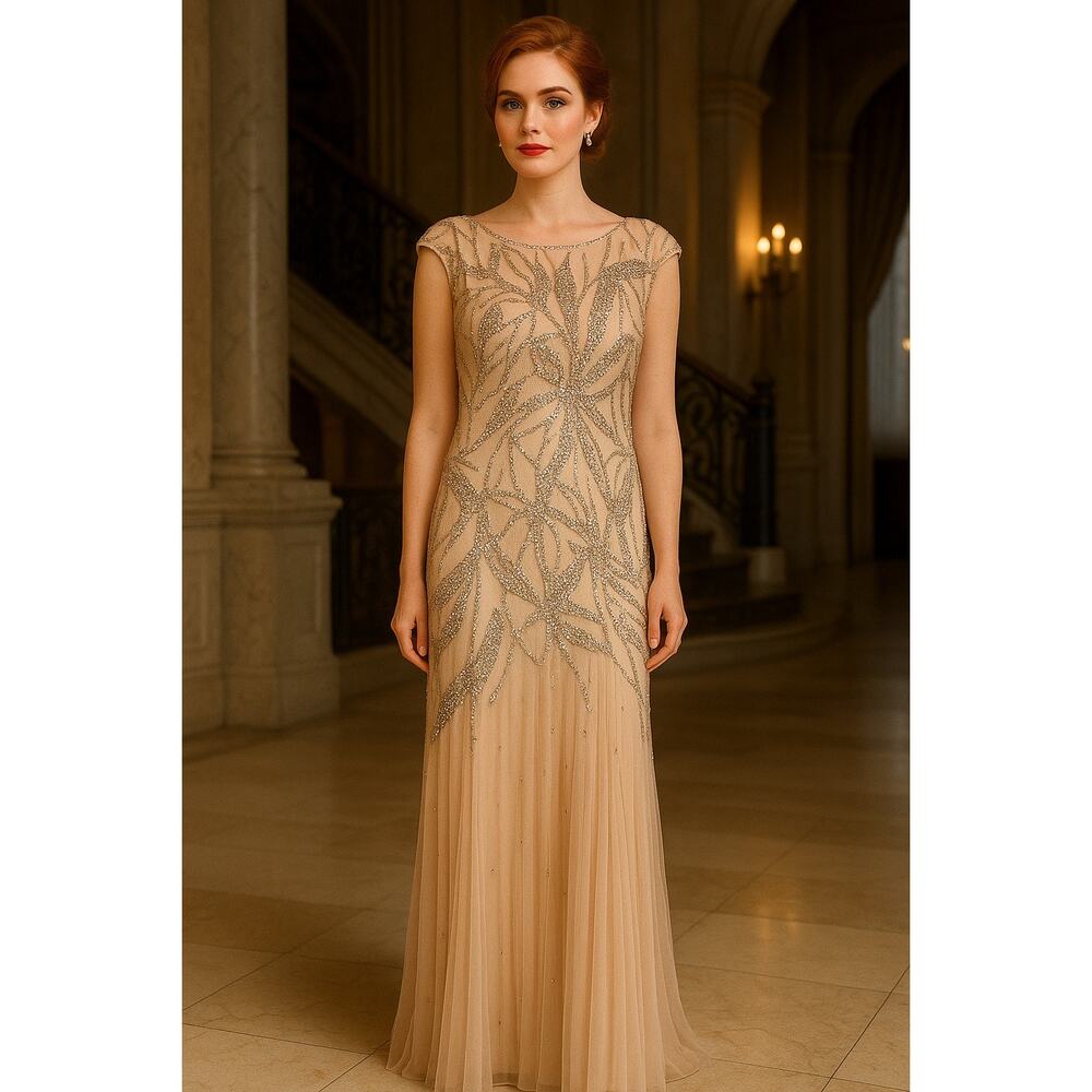 Adrianna Papell Blush Sequined Gown - Size 10